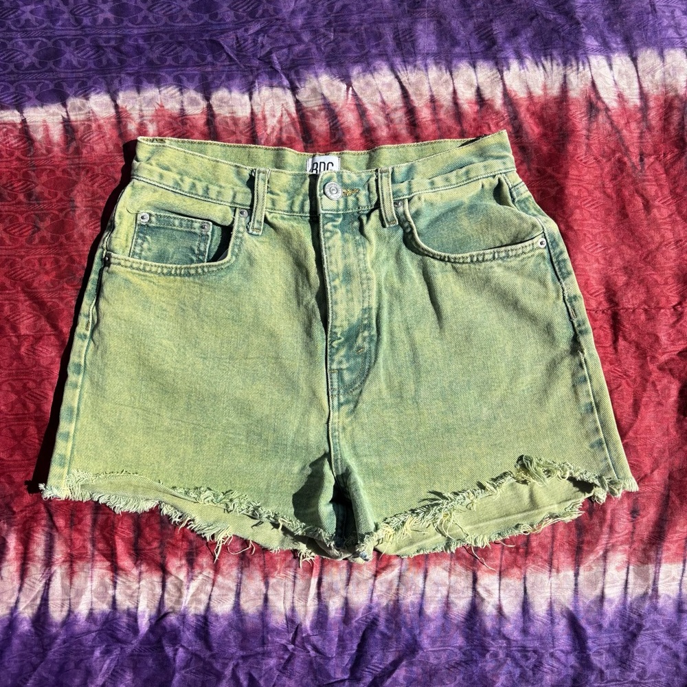 BDG Green Jean Shorts with Frayed Hem and Vintage Look